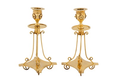 Lot 346 - A pair of Victorian sterling silver gilt candlesticks, London 1875 by Wright and Davies