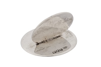 Lot 19 - A cased pair of Edwardian sterling silver and guilloche enamel place card or menu holders, London 1908 by J Batson and Son