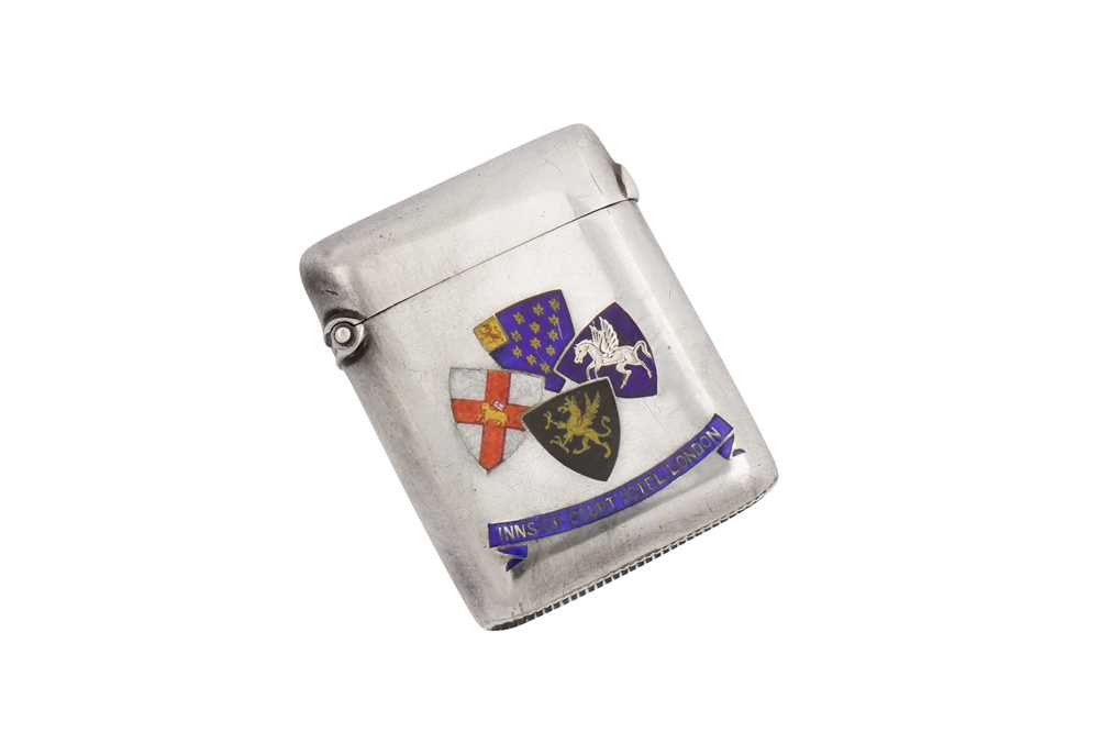Lot 26 - A Victorian sterling silver and enamel vesta case, Chester 1895 by William Neale
