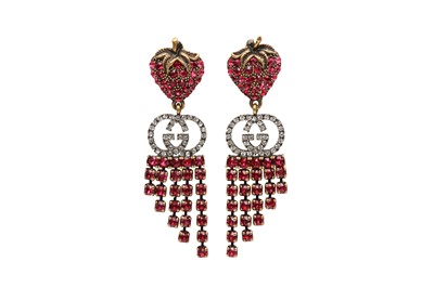 Lot 21 - Gucci Hot Pink Strawberry Crystal Pierced Earrings