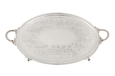 Lot 85 - A late 19th / early 20th Anglo – Indian silver plated twin handled tray, Madras circa 1900 by Peter Orr and Sons