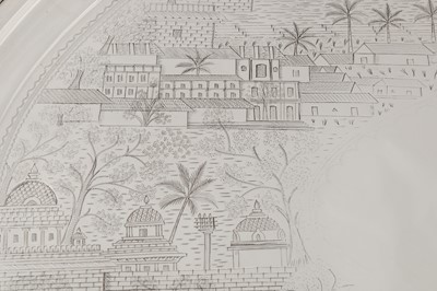 Lot 85 - A late 19th / early 20th Anglo – Indian silver plated twin handled tray, Madras circa 1900 by Peter Orr and Sons