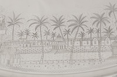 Lot 85 - A late 19th / early 20th Anglo – Indian silver plated twin handled tray, Madras circa 1900 by Peter Orr and Sons