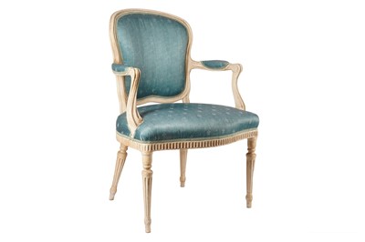 Lot 165 - A LOUIS XVI STYLE PAINTED FAUTEUIL ARMCHAIR, LATE 19TH CENTURY