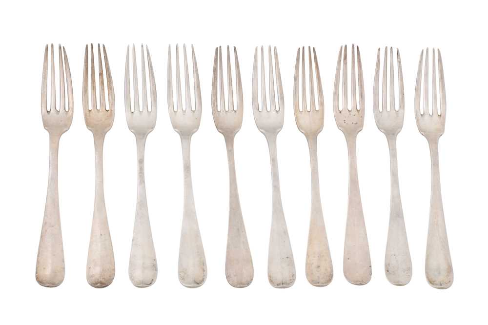 Lot 127 - Nine 19th century continental silver table forks, maker’s mark PD