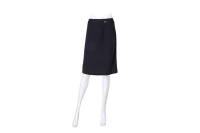 Lot 208 - Chanel Navy Wool Crepe Straight Skirt - Size 38