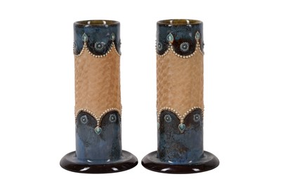 Lot 238 - A ROYAL DOULTON BLUE VASE AND TWO SLATERS VASES