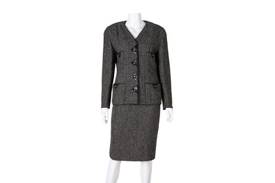 Lot 75 - Chanel Black Wool Tweed Skirt Suit - Size 40