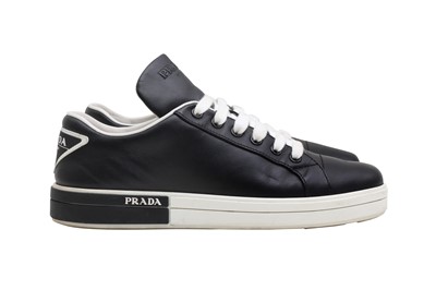 Lot 100 - Prada Black Triangle Logo Low Sneaker - Size 37.5