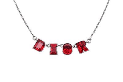 Lot 6 - Dior Red Crystal Logo Letter Necklace