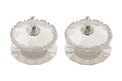 Lot 351 - Rothschild - A pair of early Victorian sterling silver and frosted glass butter dishes, Birmingham 1838 by George Richmond Collis
