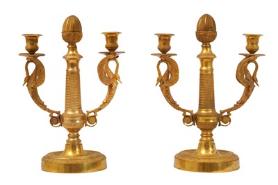 Lot 279 - A PAIR OF FRENCH GILT METAL TWIN BRANCH CANDELABRA, 19TH CENTURY