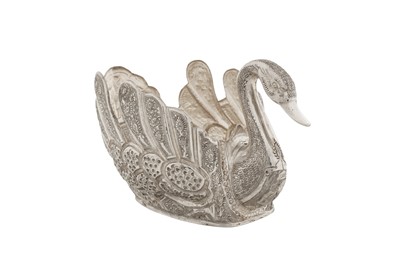 Lot 188 - A mid-20th century Persian (Iranian) silver swan bowl, Isfahan circa 1970