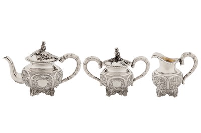 Lot 184 - A fine mid to late 19th century Chinese export silver bachelor tea service, Canton circa 1870 by Wui, retailed by Yat Shing