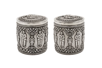 Lot 124 - A pair of unusual early 20th century Anglo – Indian unmarked silver boxes, Madras circa 1920