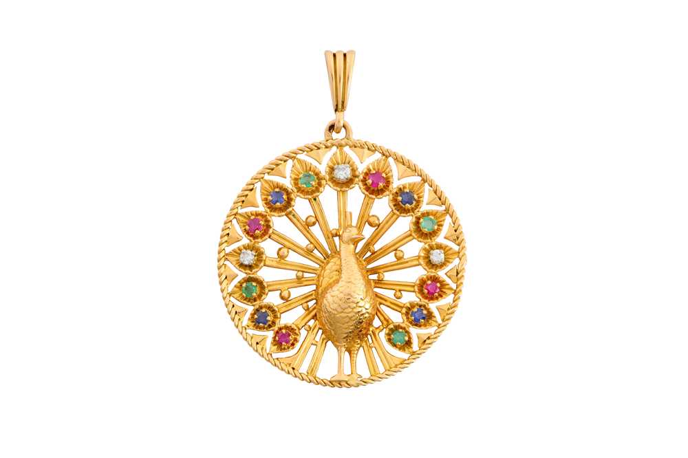 Lot 158 - A PEACOCK PENDANT