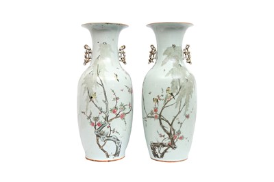 Lot 235 - A PAIR OF LARGE CHINESE FAMILLE-ROSE 'BIRDS' VASES