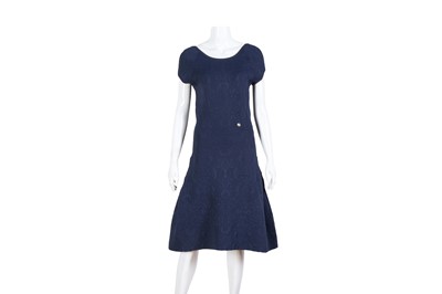 Lot 202 - Chanel Navy Jacquard Knit A Line Dress - Size 40