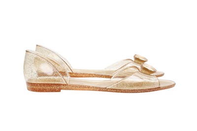 Lot 371 - Dolce & Gabbana Gold Glitter Flat Jelly Sandal - Size 38