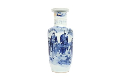 Lot 128 - A CHINESE BLUE AND WHITE 'FIGURATIVE' ROULEAU VASE