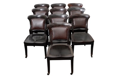 Lot 164 - A SET OF TEN VICTORIAN MAHOGANY HOLLAND & SONS CHAIRS FROM THE READING ROOM OF THE BRITISH MUSEUM