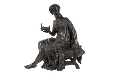 Lot 154 - A FRENCH BRONZED SPELTER FIGURE REPRESENTING THE ALLEGORY OF SCIENCE, 19TH CENTURY