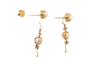 Lot 174 - CHARLES DE TEMPLE Ι A PAIR OF PEARL AND DIAMOND EARRINGS