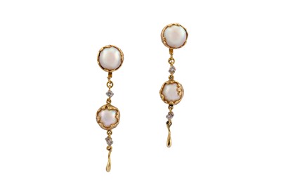 Lot 174 - CHARLES DE TEMPLE Ι A PAIR OF PEARL AND DIAMOND EARRINGS