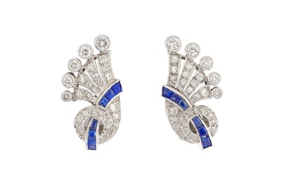 Lot 60 - A PAIR OF SAPPHIRE AND DIAMOND EARRINGS