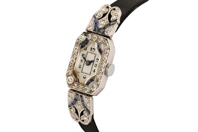 Lot 495 - ART DECO SAPPHIRE AND DIAMOND COCKTAIL WATCH - PLATINUM