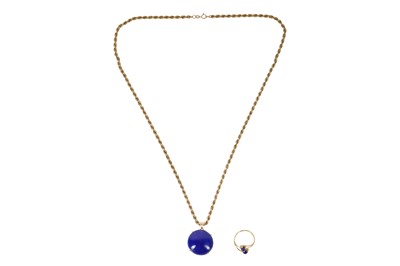 Lot 20 - A LAPIS LAZULI PENDANT NECKLACE AND A RING