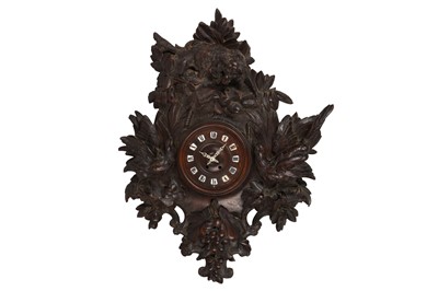 Lot 144 - A LARGE BLACK FOREST CARVED OAK WALL CLOCK, 19TH CENTURY