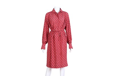 Lot 18 - Hermes Pink Silk Crepe Print Shirt Dress - Size 38