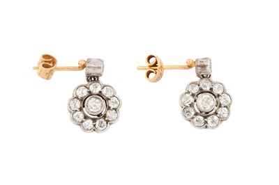 Lot 65 - A PAIR OF DIAMOND CLUSTER EARRINGS