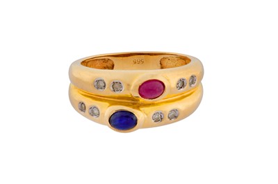 Lot 233 - A SAPPHIRE, RUBY AND DIAMOND RING