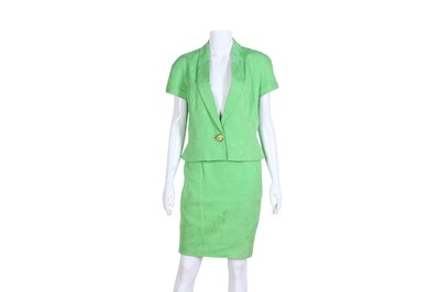 Lot 220 - Gianni Versace Lime Green Graffiti Skirt Suit - Size 44