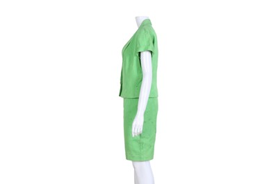 Lot 220 - Gianni Versace Lime Green Graffiti Skirt Suit - Size 44