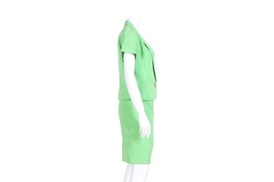 Lot 220 - Gianni Versace Lime Green Graffiti Skirt Suit - Size 44