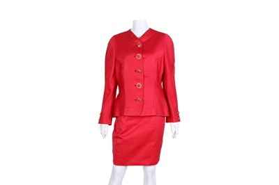 Lot 16 - Gianni Versace Red Textured Skirt Suit - Size 44
