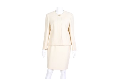 Lot 440 - Gianni Versace Cream Wool Textured Skirt Suit - Size 42