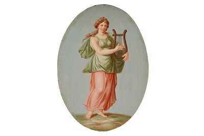 Lot 173 - AN OVAL PORTRAIT MINIATURE ON COPPER DEPICTING A GIRL WITH A LYRE