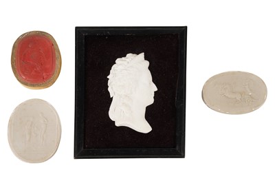 Lot 174 - THREE INTAGLIOS AND A SEVRES PORTRAIT OF MARIE ANTOINETTE