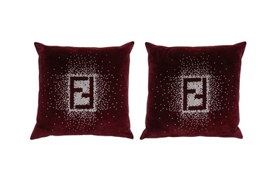 Lot 47 - Fendi Casa Burgundy Velvet FF Crystal Cushions