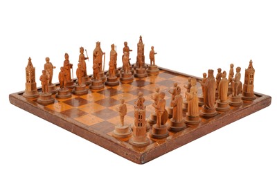 Lot 280 - A FINE SET OF CHARLEMAGNE TYPE CARVED LIME WOOD CHESSMEN, GERMAN/SWISS LATE 19TH CENTURY