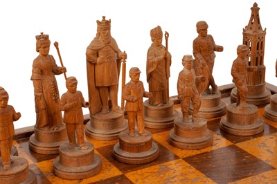 Lot 280 - A FINE SET OF CHARLEMAGNE TYPE CARVED LIME WOOD CHESSMEN, GERMAN/SWISS LATE 19TH CENTURY