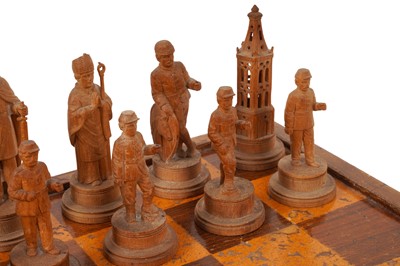 Lot 280 - A FINE SET OF CHARLEMAGNE TYPE CARVED LIME WOOD CHESSMEN, GERMAN/SWISS LATE 19TH CENTURY