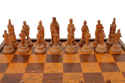 Lot 280 - A FINE SET OF CHARLEMAGNE TYPE CARVED LIME WOOD CHESSMEN, GERMAN/SWISS LATE 19TH CENTURY