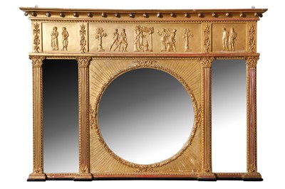 Lot 268 - AN EARLY 19TH CENTURY REGENCY PERIOD GILTWOOD & GESSO OVERMANTLE MIRROR