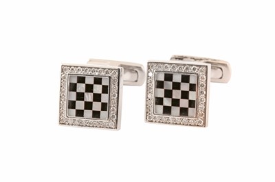 Lot 511 - A PAIR OF DIAMOND CHECKERBOARD CUFFLINKS