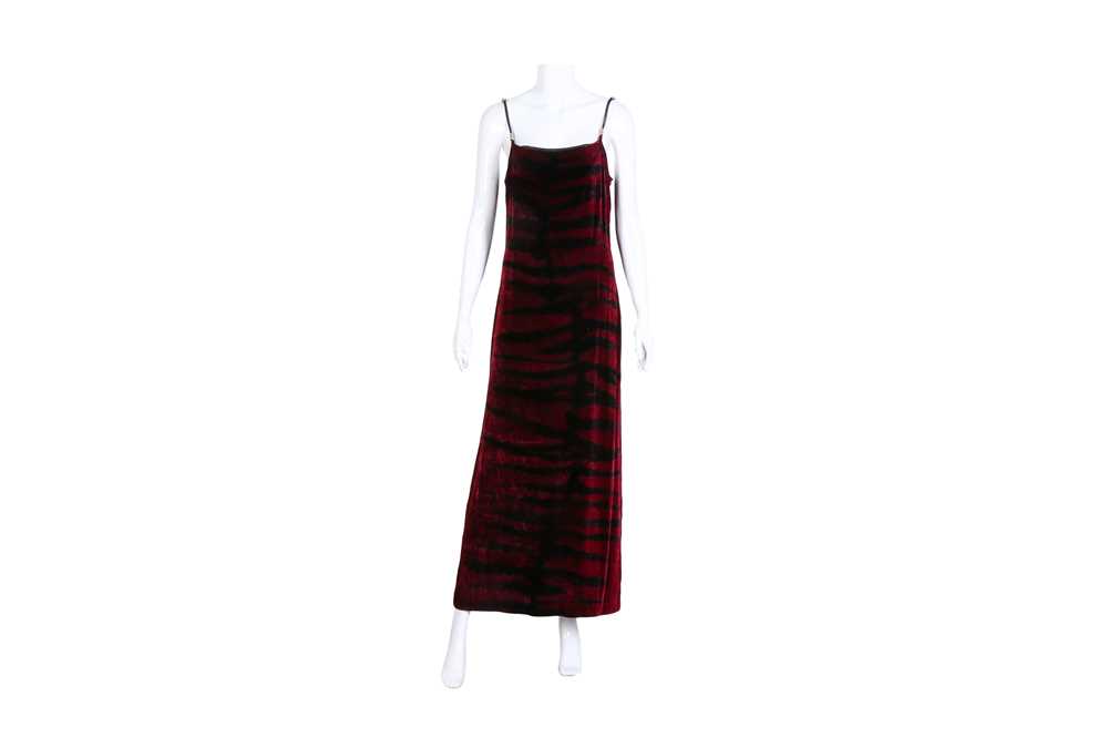 Lot 46 - Roberto Cavalli Class Wine Velvet Slip Dress - Size 44